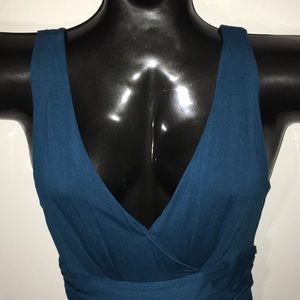 LOFT jewel tone blue polyester wrap dress // small